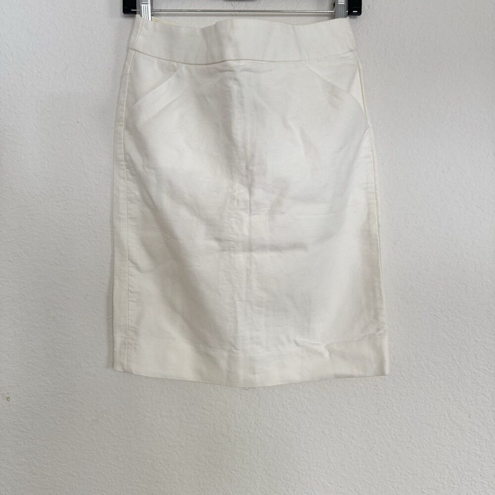 J.CREW The Pencil Skirt Ivory Sz 2 Pockets 100% Cotton Euro Summer NWOT 37415